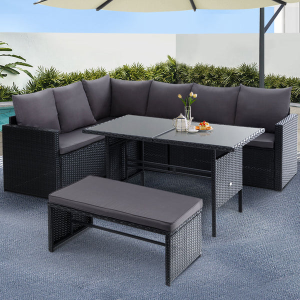 Gardeon Outdoor Wicker Sofa Dining Set Black 8 Seater Patio Furniture Patio Furniture Sets