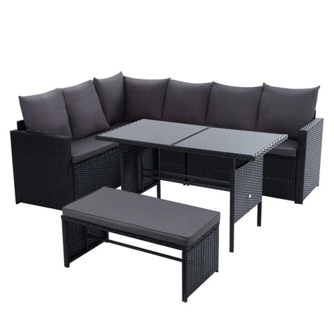 Gardeon Outdoor Wicker Sofa Dining Set Black 8 Seater Patio Furniture Patio Furniture Sets
