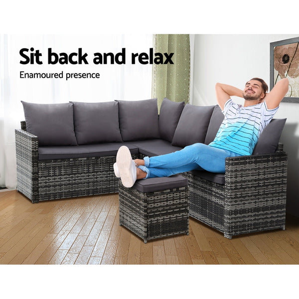 Gardeon Outdoor Furniture Dining Setting Sofa Lounge Wicker 9 Seater Mixed Grey Outdoor Dining Sets