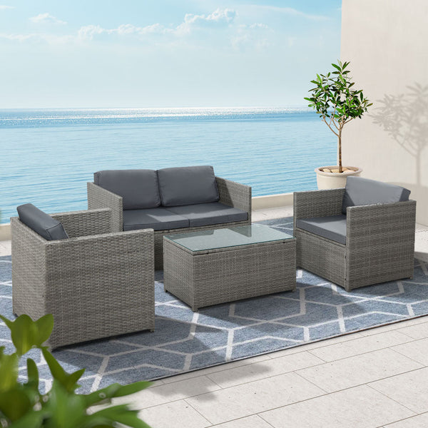Gardeon 4 Piece Outdoor Wicker Sofa Set Grey Patio Furniture Patio Furniture Sets