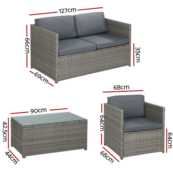 Gardeon 4 Piece Outdoor Wicker Sofa Set Grey Patio Furniture Patio Furniture Sets