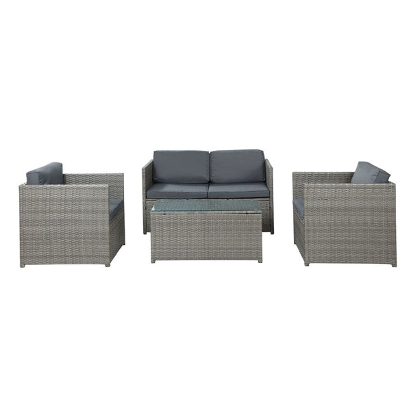 Gardeon 4 Piece Outdoor Wicker Sofa Set Grey Patio Furniture Patio Furniture Sets