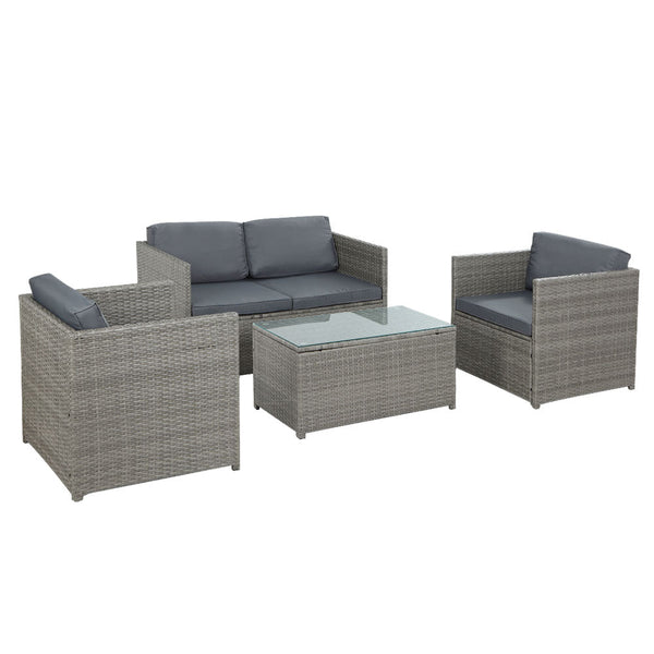 Gardeon 4 Piece Outdoor Wicker Sofa Set Grey Patio Furniture Patio Furniture Sets