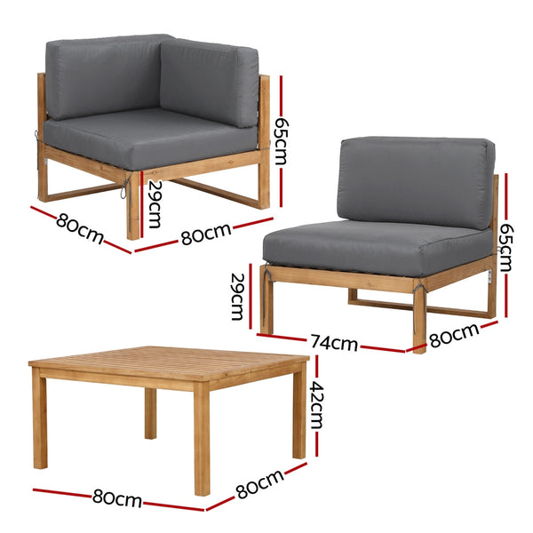 Gardeon 4 Piece Outdoor Sofa Set Wooden Couch Lounge Setting 5Pcs Patio Furniture Sets