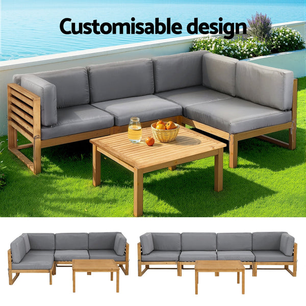 Gardeon 4 Piece Outdoor Sofa Set Wooden Couch Lounge Setting 5Pcs Patio Furniture Sets