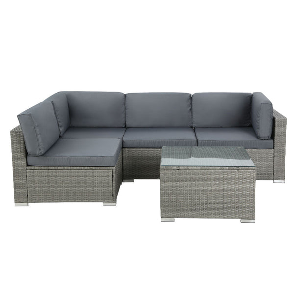 Gardeon 5 Piece Outdoor Sofa Set Wicker Couch Lounge Setting 4 Seater Grey Patio Furniture Sets