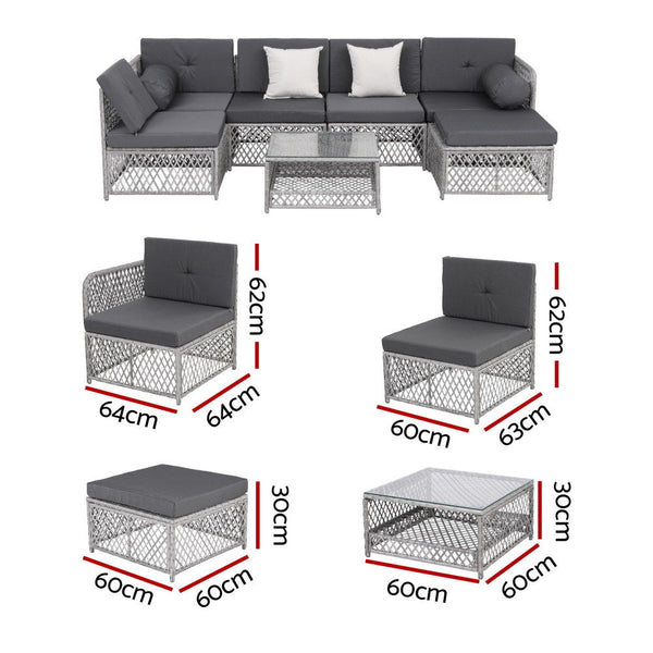 Gardeon 6 Seater Outdoor Sofa Set 7Pcs Table Chair Garden Rattan Patio Furniture Patio Furniture Sets