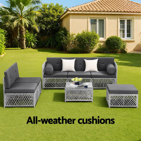 Gardeon 6 Seater Outdoor Sofa Set 7Pcs Table Chair Garden Rattan Patio Furniture Patio Furniture Sets