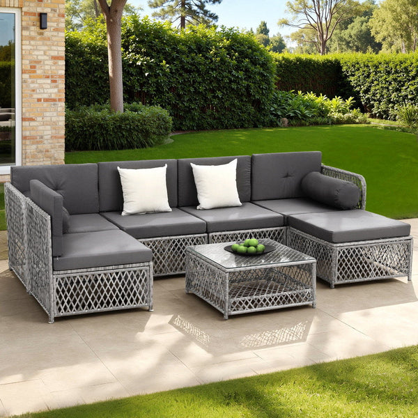 Gardeon 6 Seater Outdoor Sofa Set 7Pcs Table Chair Garden Rattan Patio Furniture Patio Furniture Sets