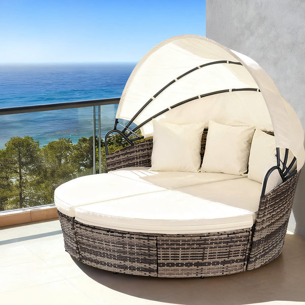 Gardeon Outdoor Day Bed Sun Lounge Setting Wicker Lounger Furniture Patio Beige Of 3 Loungers