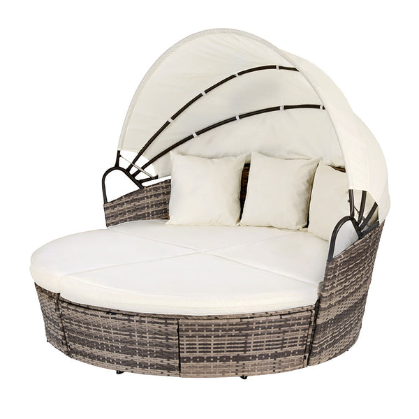 Gardeon Outdoor Day Bed Sun Lounge Setting Wicker Lounger Furniture Patio Beige Of 3 Loungers