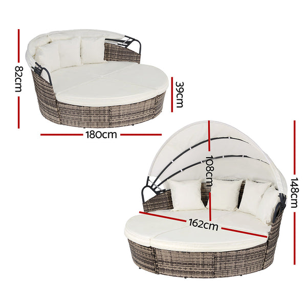 Gardeon Outdoor Day Bed Sun Lounge Setting Wicker Lounger Furniture Patio Beige Of 3 Loungers