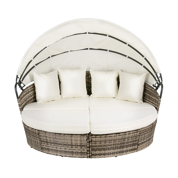 Gardeon Outdoor Day Bed Sun Lounge Setting Wicker Lounger Furniture Patio Beige Of 3 Loungers