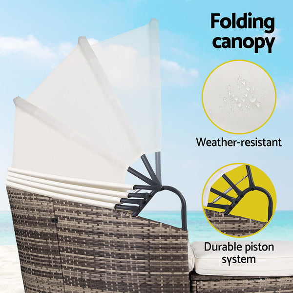 Gardeon Outdoor Day Bed Sun Lounge Setting Wicker Lounger Furniture Patio Beige Of 3 Loungers