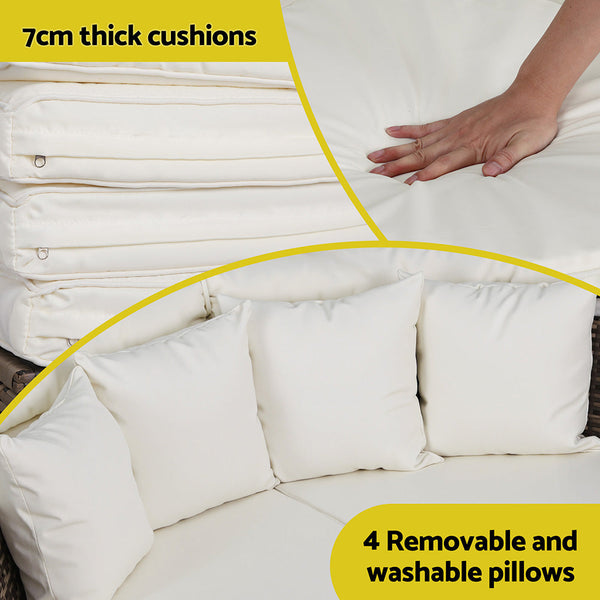 Gardeon Outdoor Day Bed Sun Lounge Setting Wicker Lounger Furniture Patio Beige Of 3 Loungers