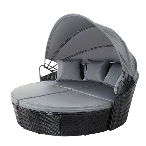 Gardeon Sun Lounge Setting Wicker Lounger Day Bed Outdoor Furniture Patio Black Loungers