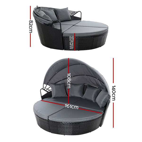 Gardeon Sun Lounge Setting Wicker Lounger Day Bed Outdoor Furniture Patio Black Loungers