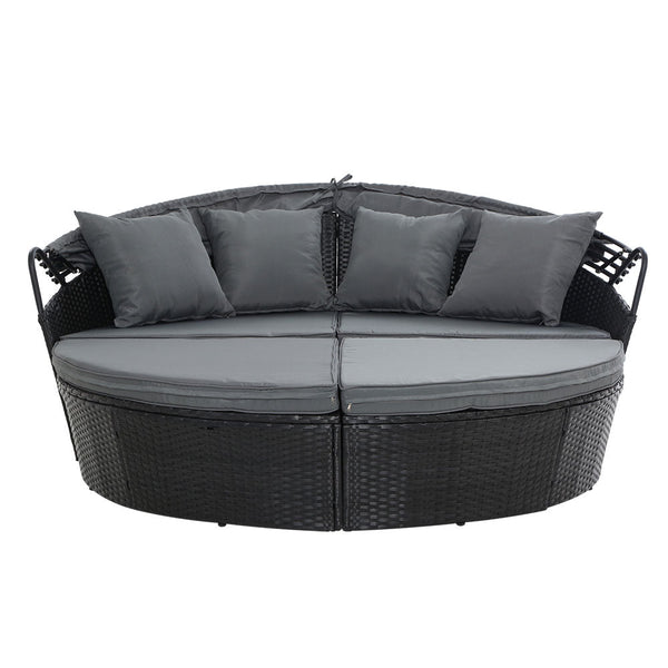 Gardeon Sun Lounge Setting Wicker Lounger Day Bed Outdoor Furniture Patio Black Loungers