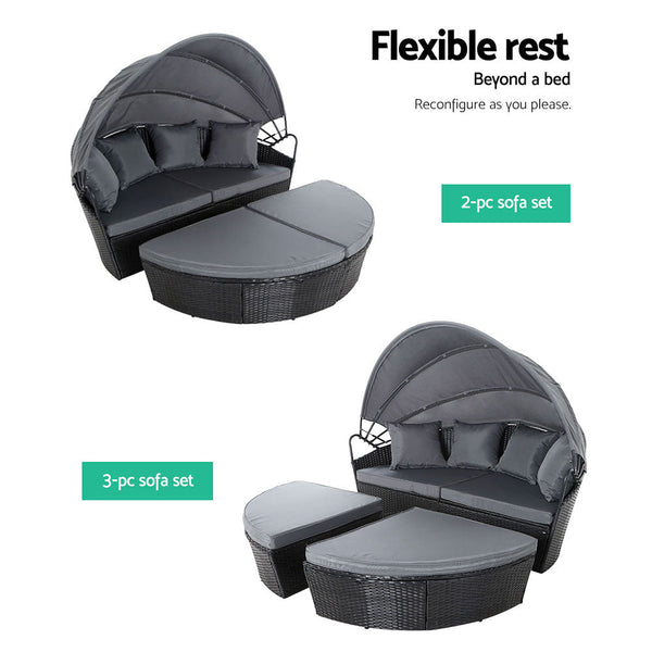 Gardeon Sun Lounge Setting Wicker Lounger Day Bed Outdoor Furniture Patio Black Loungers