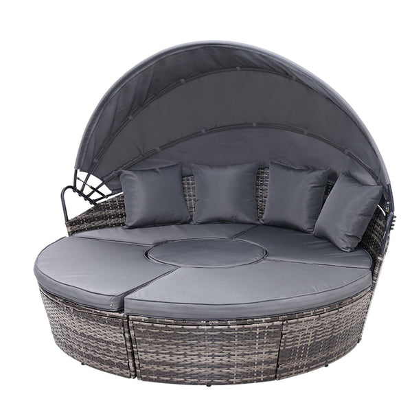 Gardeon Sun Lounge Setting Wicker Lounger Day Bed Patio Outdoor Furniture Grey Loungers