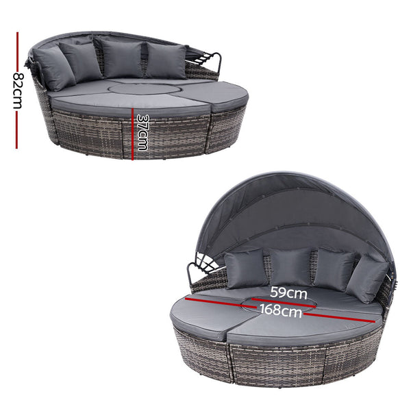 Gardeon Sun Lounge Setting Wicker Lounger Day Bed Patio Outdoor Furniture Grey Loungers