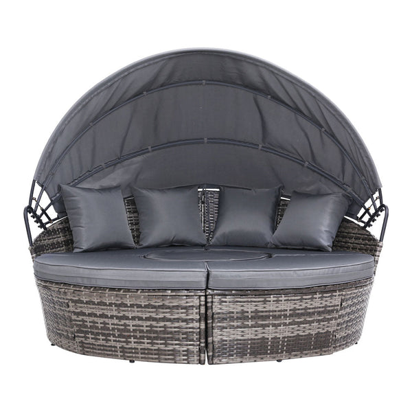Gardeon Sun Lounge Setting Wicker Lounger Day Bed Patio Outdoor Furniture Grey Loungers
