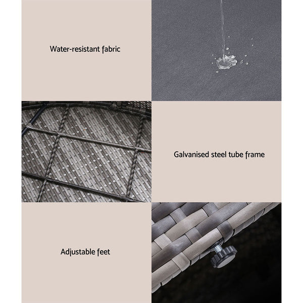 Gardeon Sun Lounge Setting Wicker Lounger Day Bed Patio Outdoor Furniture Grey Loungers