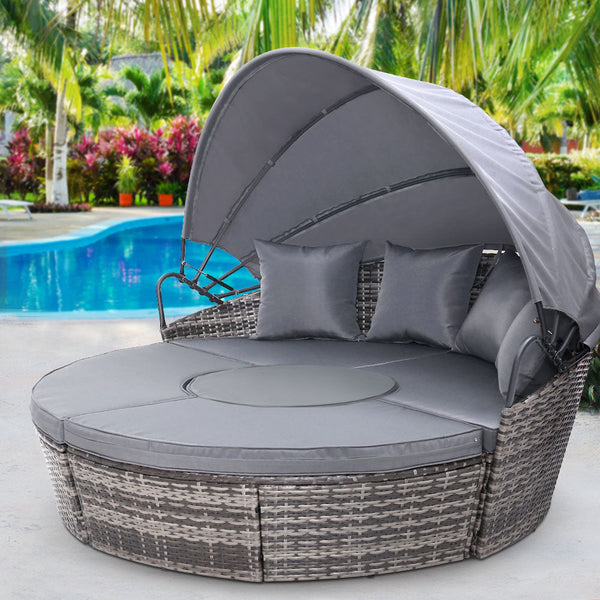 Gardeon Sun Lounge Setting Wicker Lounger Day Bed Patio Outdoor Furniture Grey Loungers