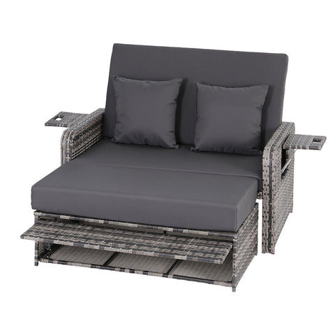 Gardeon Outdoor Day Bed Sun Lounge Setting Wicker Lounger Patio Furniture Grey Loungers