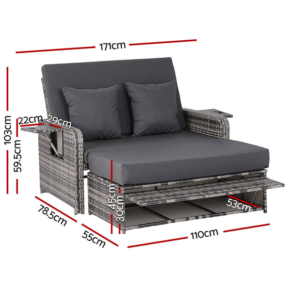 Gardeon Outdoor Day Bed Sun Lounge Setting Wicker Lounger Patio Furniture Grey Loungers