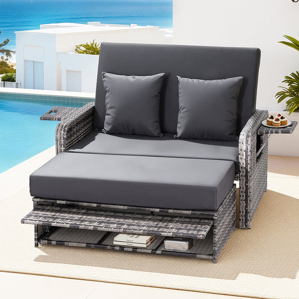 Gardeon Outdoor Day Bed Sun Lounge Setting Wicker Lounger Patio Furniture Grey Loungers
