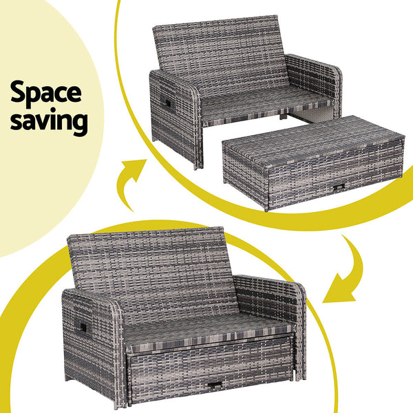 Gardeon Outdoor Day Bed Sun Lounge Setting Wicker Lounger Patio Furniture Grey Loungers