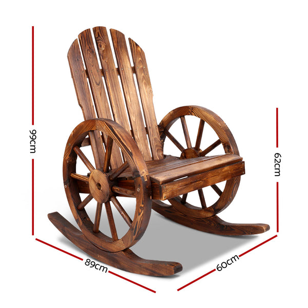 Gardeon Wagon Wheels Rocking Chair Brown Patio Chairs