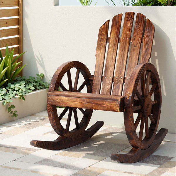 Gardeon Wagon Wheels Rocking Chair Brown Patio Chairs