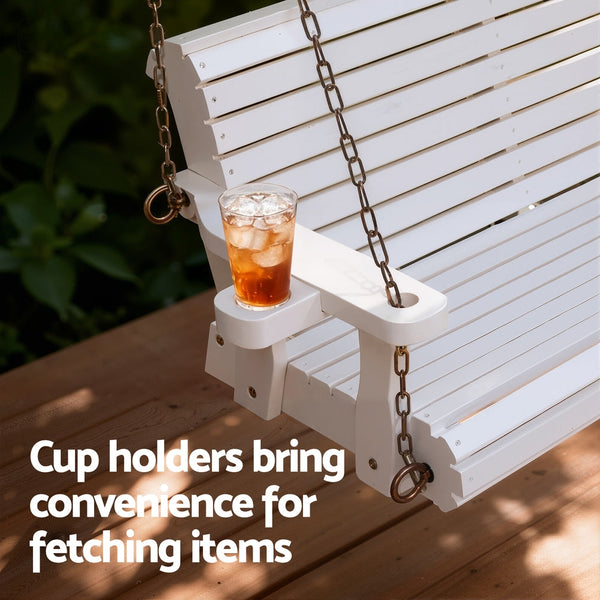 Gardeon Porch Outdoor Swing Chair With Cup Holder Wooden Furniture 2 Seater Swing Seats