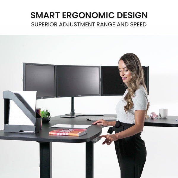 Fortia Corner Standing Desk 1730W X 750D Motors 120Kg Load Sit To Up Electric Height Black/Black Frame Standing Desks