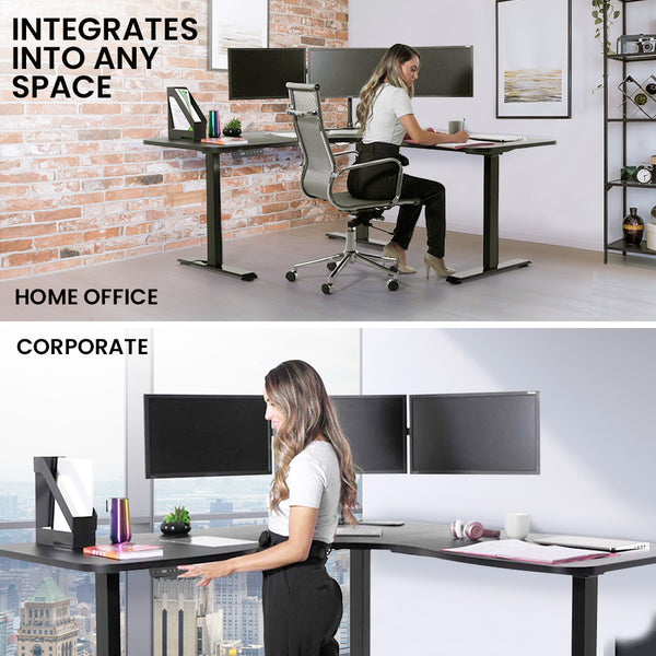 Fortia Corner Standing Desk 1730W X 750D Motors 120Kg Load Sit To Up Electric Height Black/Black Frame Standing Desks