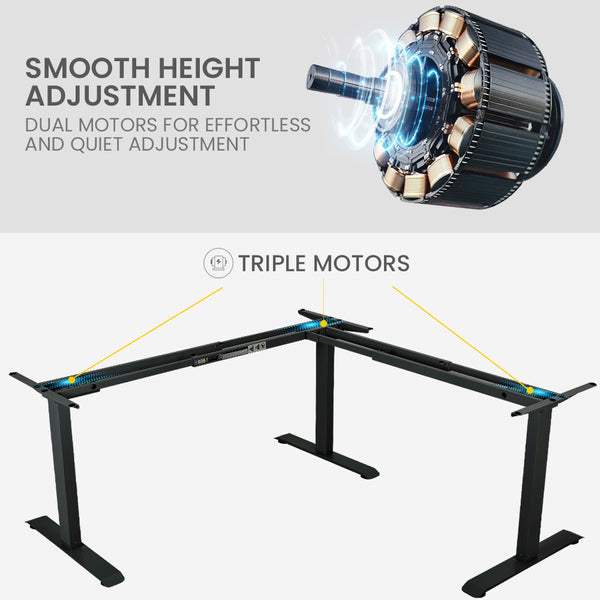 Fortia Corner Standing Desk 1730W X 750D Motors 120Kg Load Sit To Up Electric Height Black/Black Frame Standing Desks