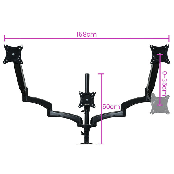 Fortia Triple Computer Monitor Mount Stand Desk With 3 Arm Holder 15 To 32 Inch Displays Monitor Mounts & Stands