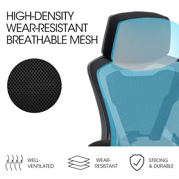 Fortia Ergonomic Office Desk Chair Height Lumbar Support Mesh Fabric Headrest Black Office Chairs