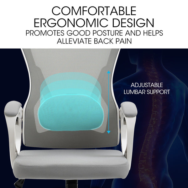 Fortia Ergonomic Mesh Office Chair Computer Seat With Headrest Adjustable Recline White/Grey Placeholder