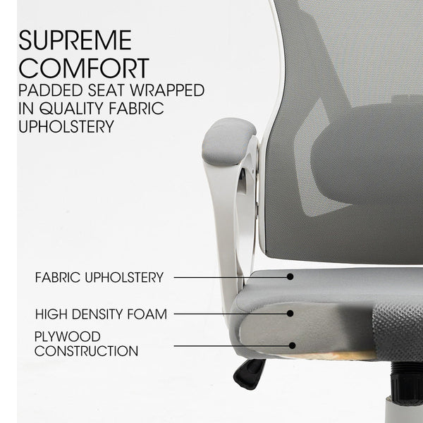 Office Chairs Fortia Ergonomic Mesh Office Chair Computer Seat With Headrest Adjustable Recline White/Grey