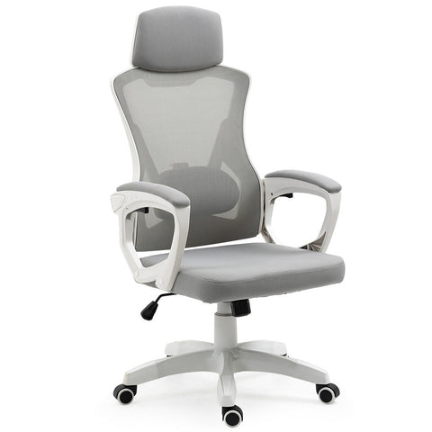 Office Chairs Fortia Ergonomic Mesh Office Chair Computer Seat With Headrest Adjustable Recline White/Grey