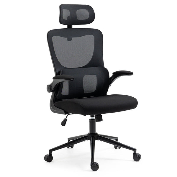 Ergonomic Office Desk Chair Lumbar Support Mesh Fabric Headrest Retractable Armrests Black Office Chairs