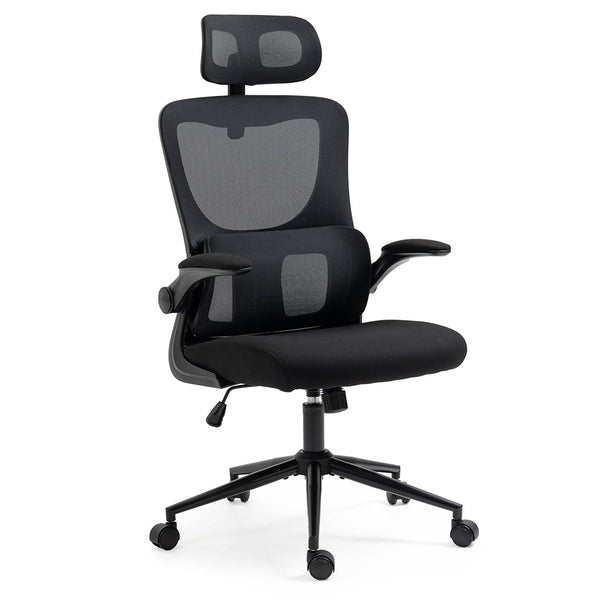 Ergonomic Office Desk Chair Lumbar Support Mesh Fabric Headrest Retractable Armrests Black Office Chairs