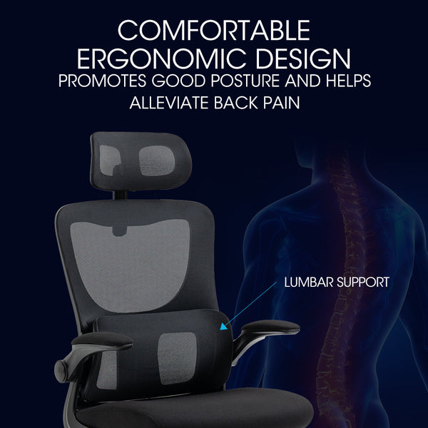 Ergonomic Office Desk Chair Lumbar Support Mesh Fabric Headrest Retractable Armrests Black Office Chairs