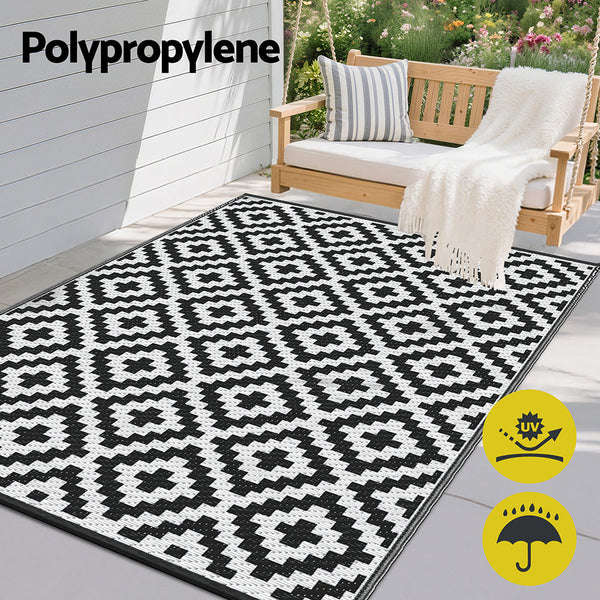 Gardeon Outdoor 120X180cm Large Carpet Reversible Area Mat Pp Dual Sided Patio Cross Rugs