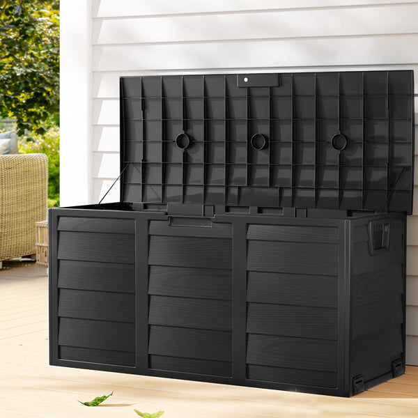 Gardeon Outdoor Storage Box 290L Lockable Organiser Garden Deck Shed All Black Storage Deck Boxes