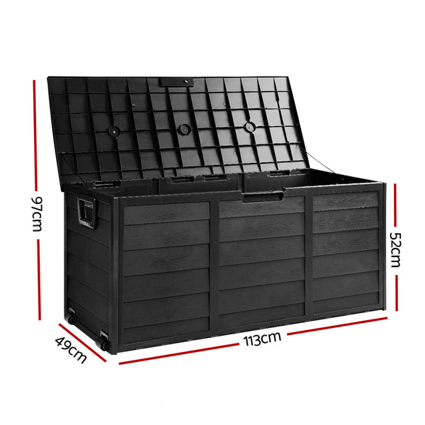 Gardeon Outdoor Storage Box 290L Lockable Organiser Garden Deck Shed All Black Storage Deck Boxes
