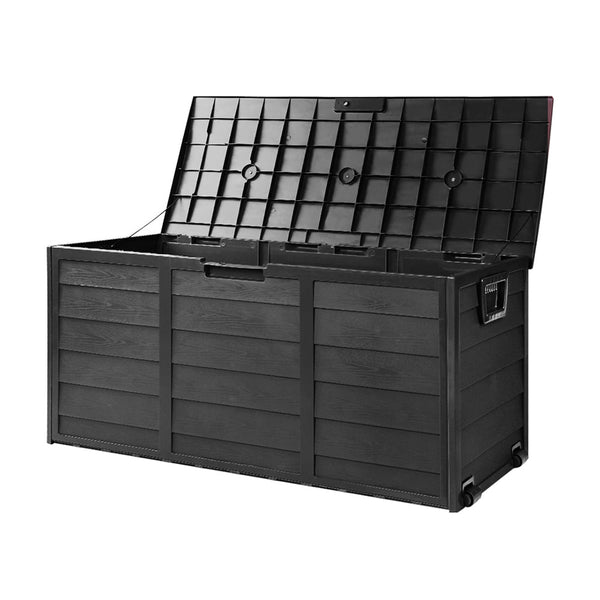 Gardeon Outdoor Storage Box 290L Lockable Organiser Garden Deck Shed All Black Storage Deck Boxes
